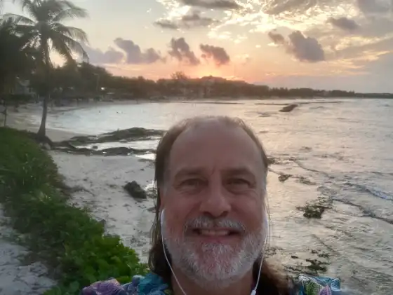 Chris at sunset in Puerto Aventuras